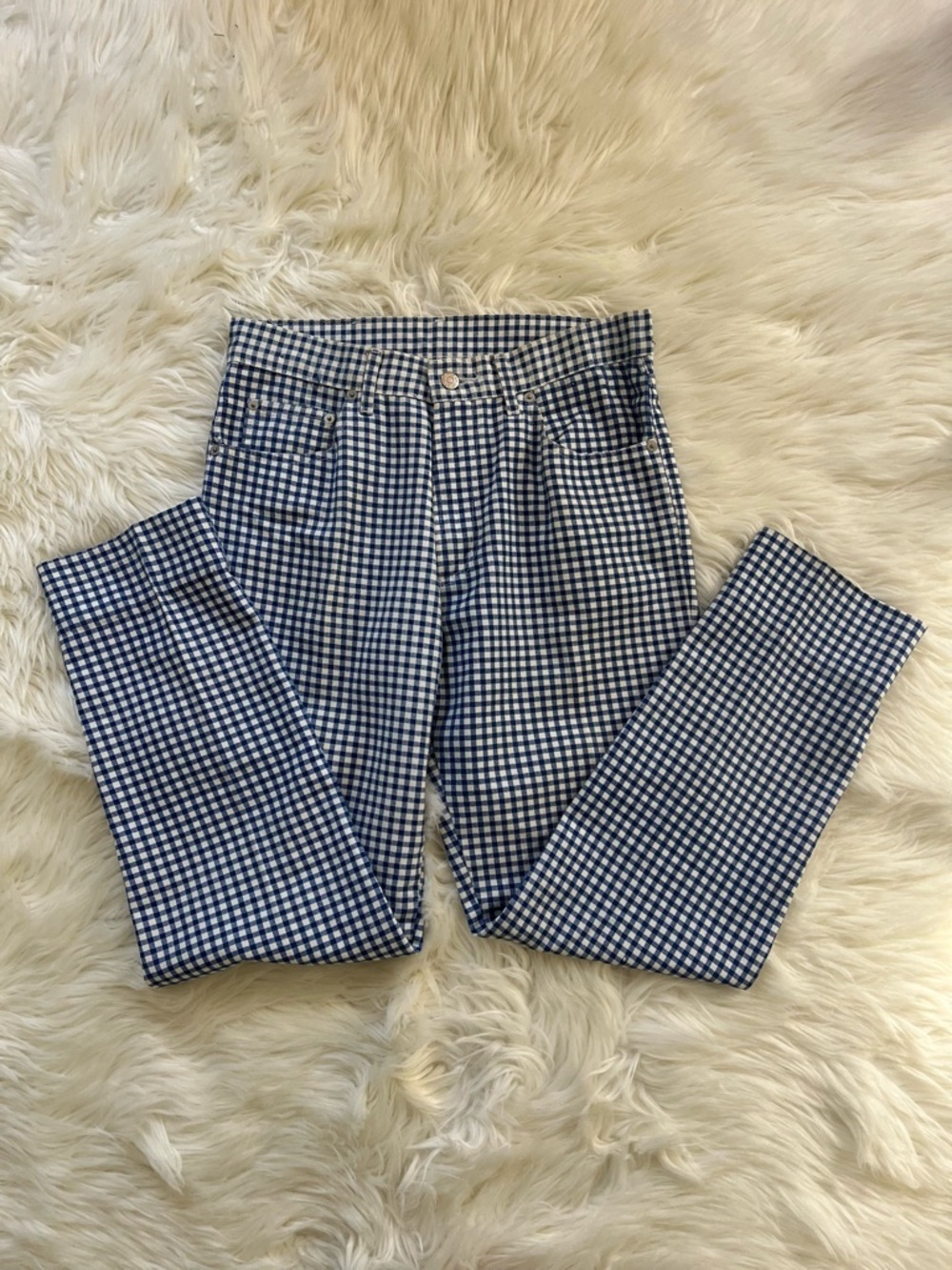 Caster Co. Womens Blue and White Chekered Jeans 100% Cotton